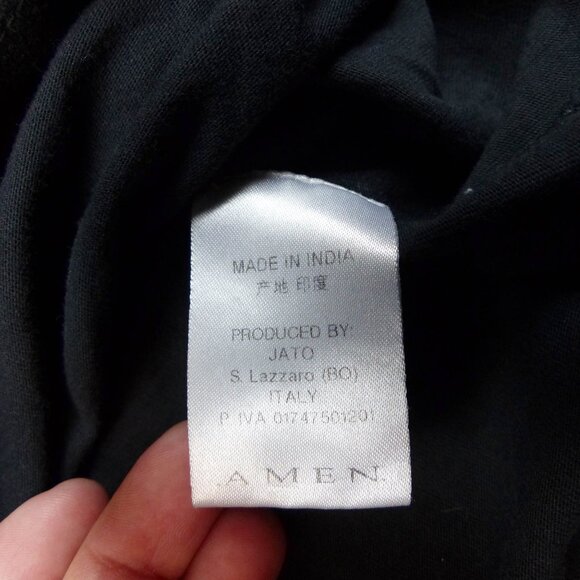 AMEN by Jato Mens T Shirt Black Size 54 Italy US L Rose Embroidered Rock Y2K - Picture 11 of 12